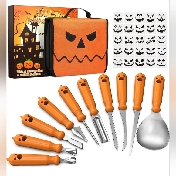 Halloween-Decorations Pumpkin Carving Kit Set with Stencils and Storage Bag - Picture 1 of 7